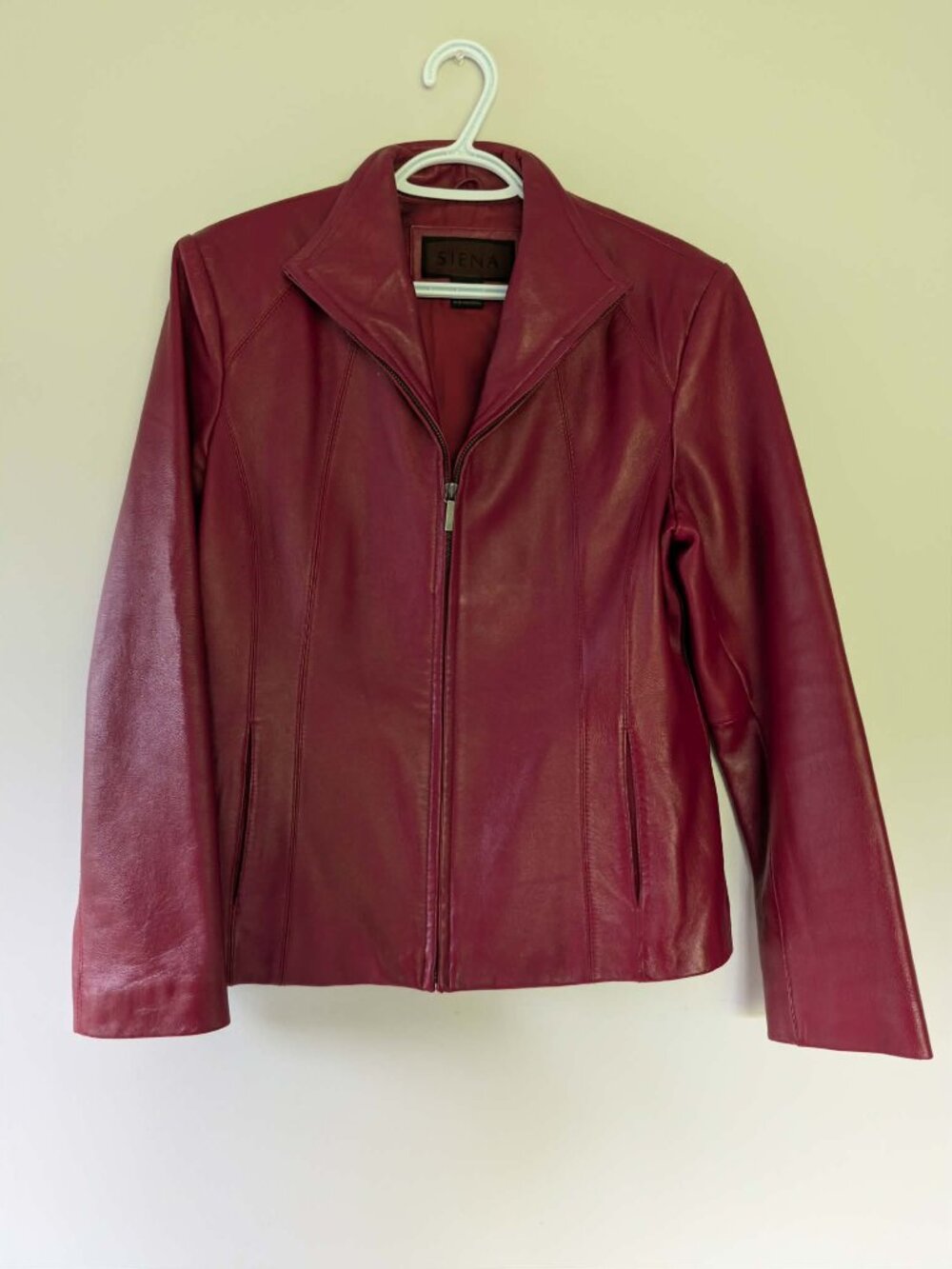 Siena Genuine Leather Jacket Burgundy Wine Red Tailored Zip Front Women's Medium